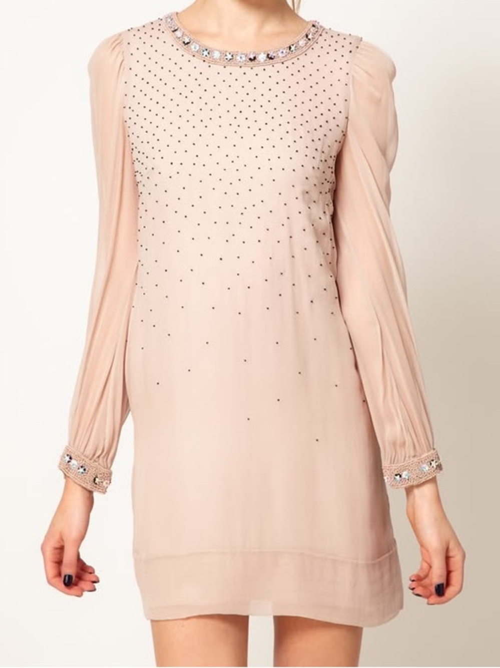 French Connection 100% Silk Beaded
Sequin Mini Shift Dress - Blush Pink Sz: 0